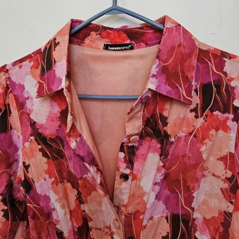 Lemoncurve Sz L Floral Coastal Tiered Flowy Maxi Button DownDress Quater Sleeve - Picture 8 of 16